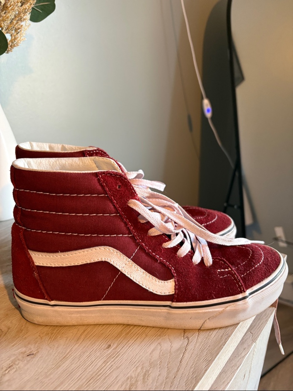 Vans Burgundy High-Top Sneakers with White Stripe